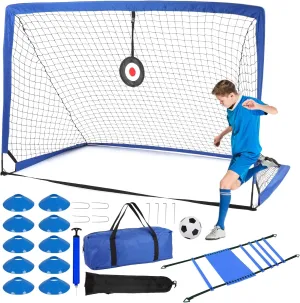 Kids Soccer Goals for Backyard Set, 6x4 ft Portable Pop Up Soccer Goal Training Equipment with Soccer Ball, Ladder and Cones, Soccer Nets for Kids Youth Toddler Outdoor Sports Games