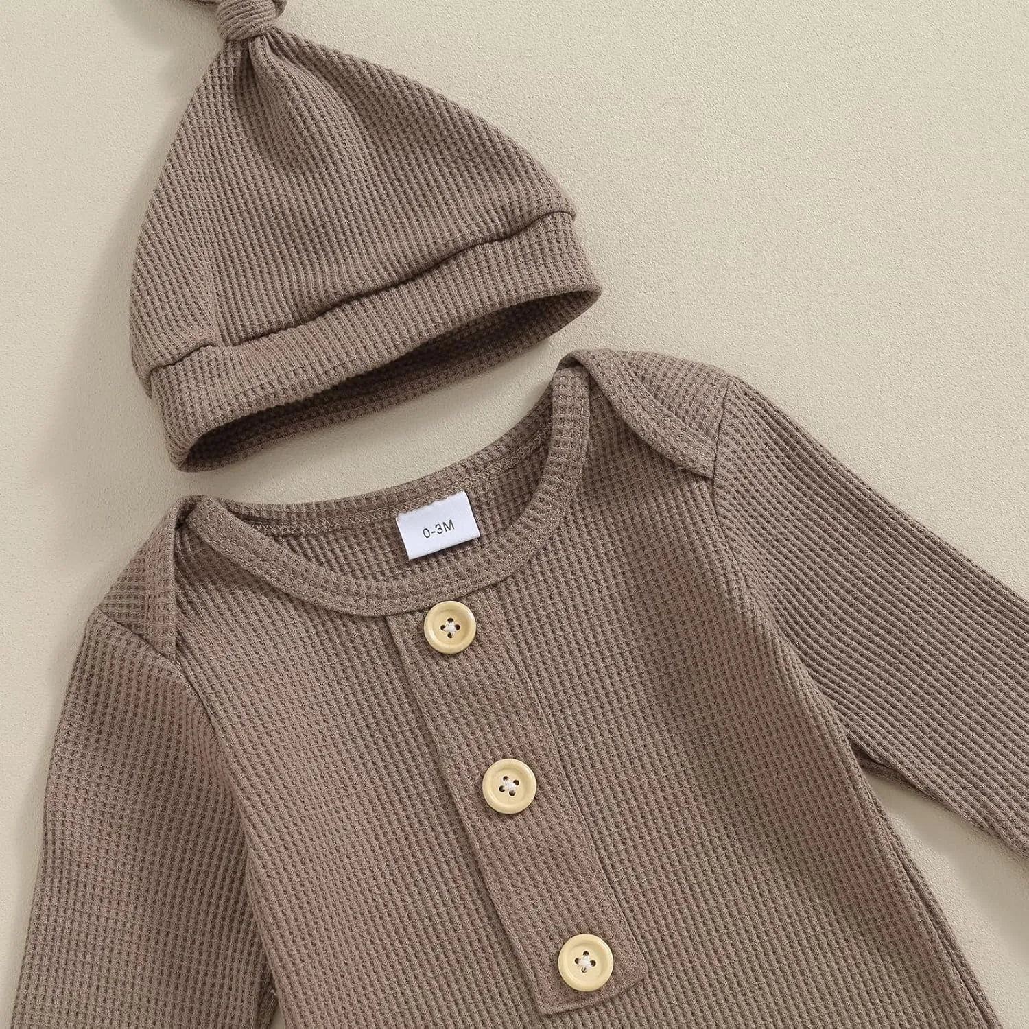 KMBANGI Newborn Baby Boys Girls Knotted Gown Hat Set Long Sleeve Button Infant Sleeper Baby Sleep Gown with Mittens