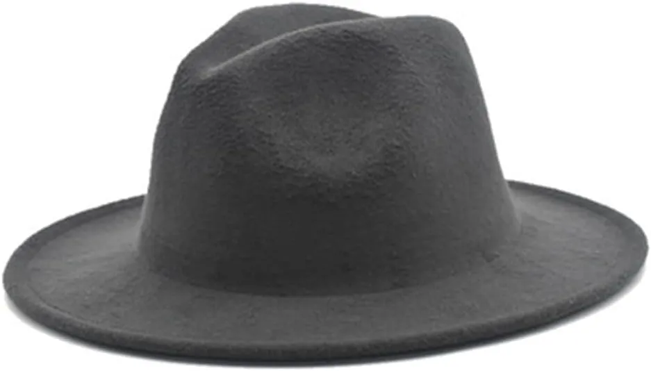 Men Solid Color Fedora Hat Women's Wide Brim Jazz Hat Autumn Winter Panama Hat,Dark Gray9-58-61CM