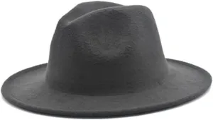 Men Solid Color Fedora Hat Women's Wide Brim Jazz Hat Autumn Winter Panama Hat,Dark Gray9-58-61CM