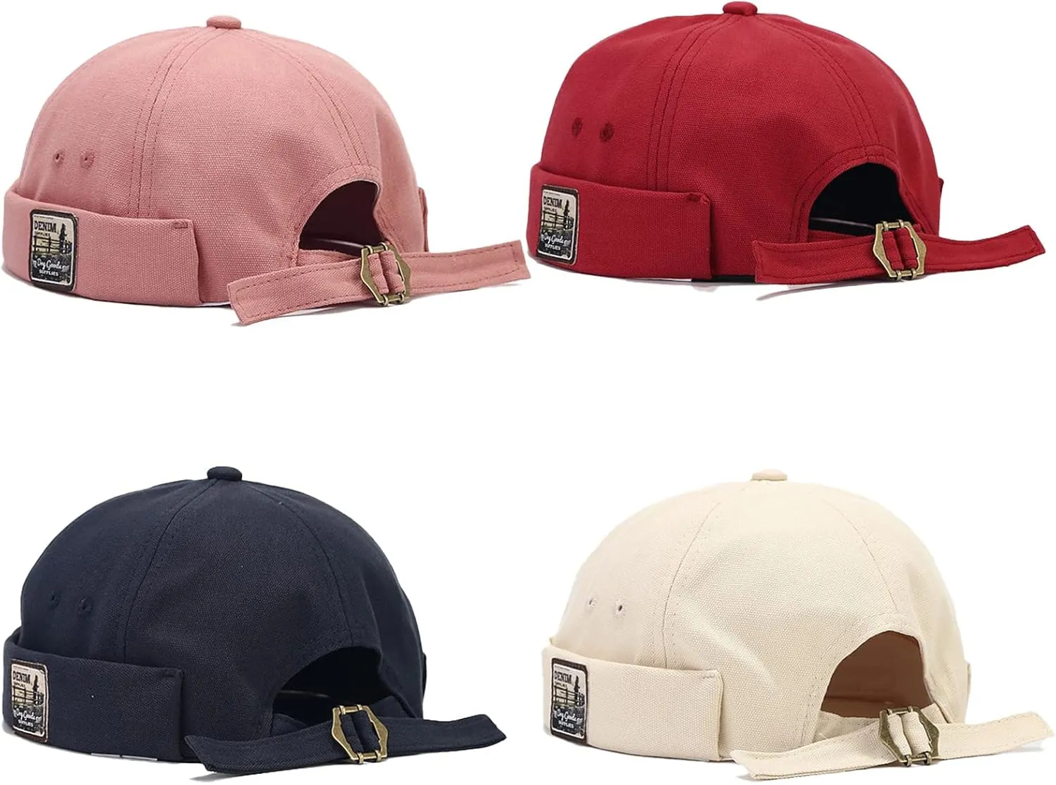 Mens Cotton Brimless Skullcap Sailor Cap Rolled Cuff Retro Beanie Hat