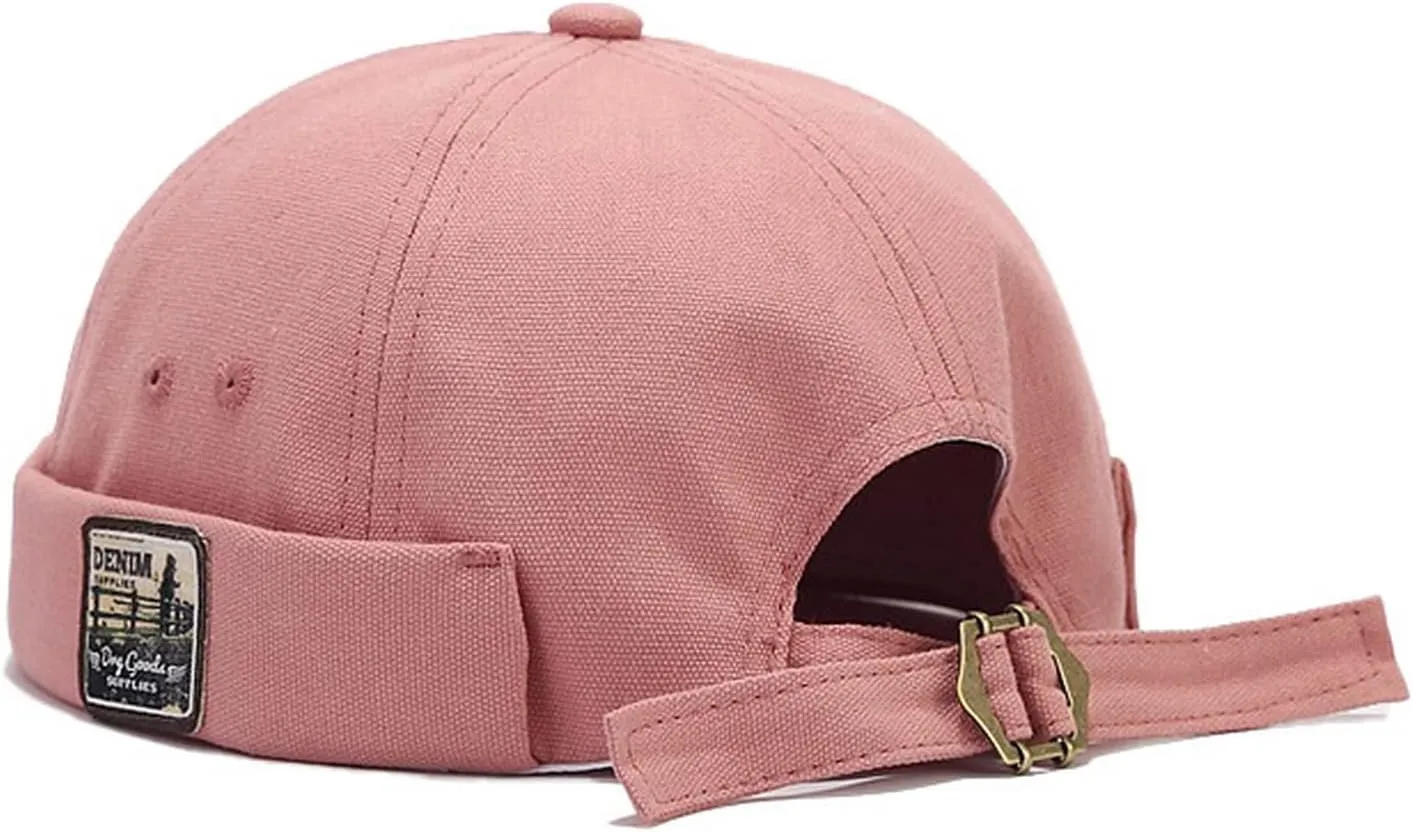 Mens Cotton Brimless Skullcap Sailor Cap Rolled Cuff Retro Beanie Hat