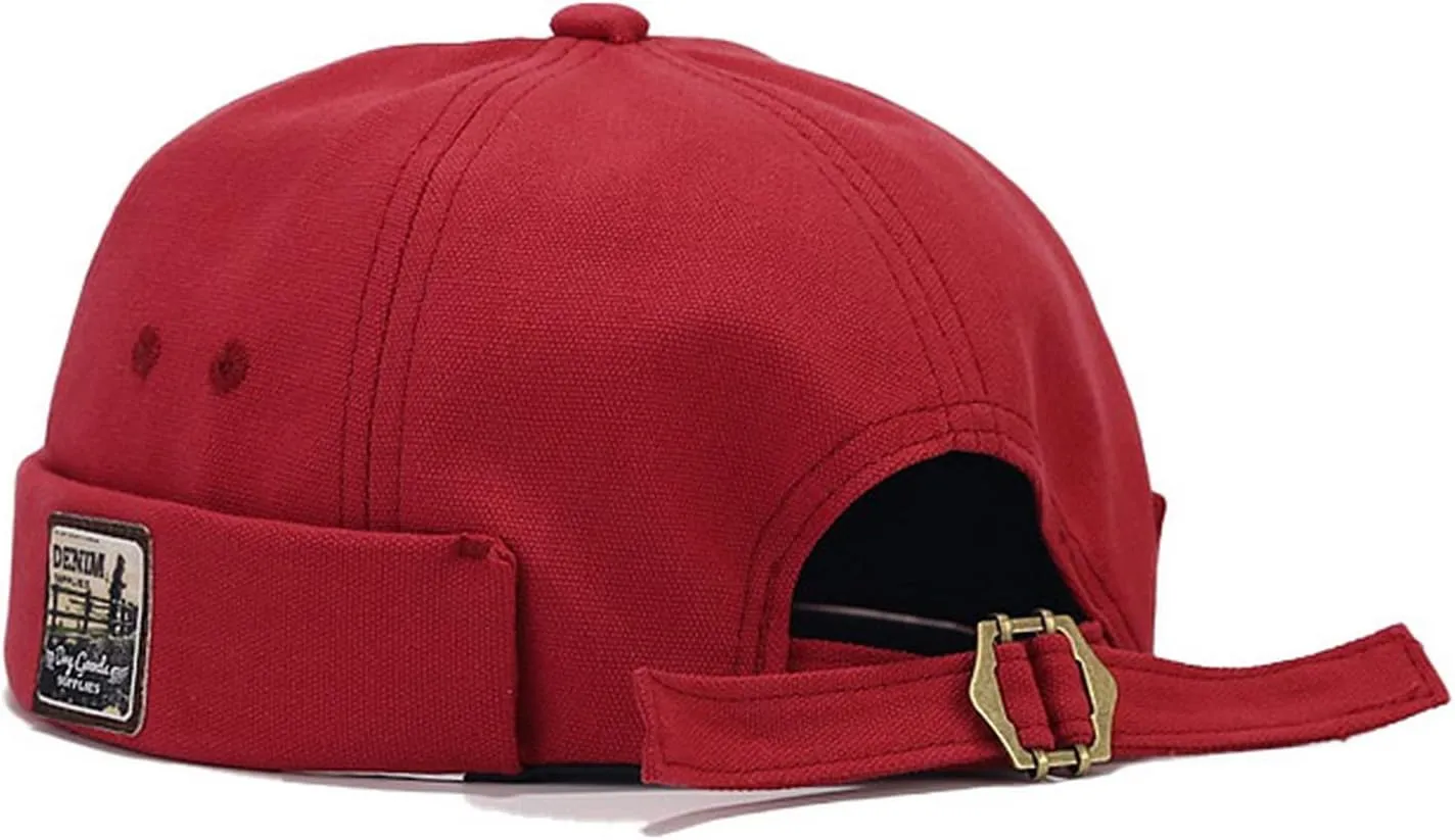Mens Cotton Brimless Skullcap Sailor Cap Rolled Cuff Retro Beanie Hat