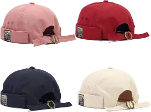 Mens Cotton Brimless Skullcap Sailor Cap Rolled Cuff Retro Beanie Hat