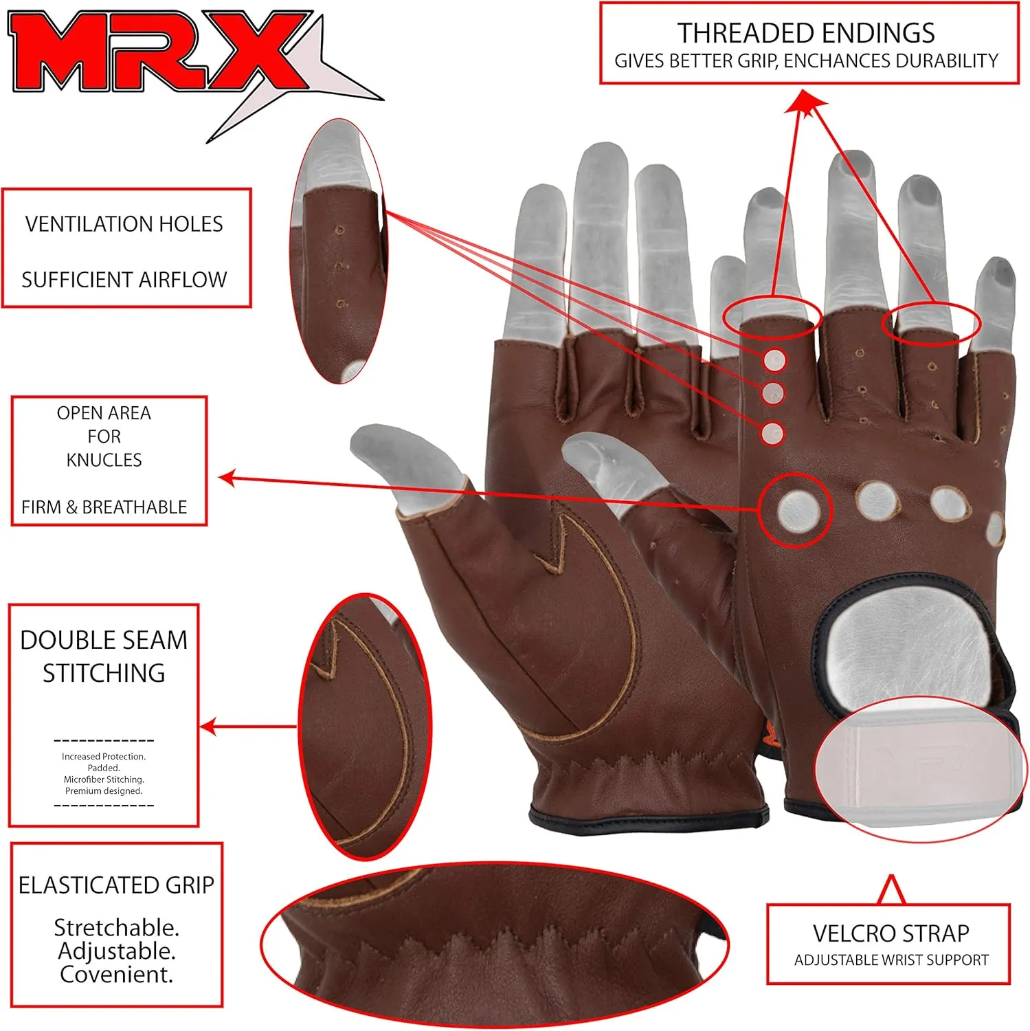 MRX BOXING & FITNESS Mens Driving Gloves Basic Soft Goat Leather Fingerless Breathable Biker Motorcycle Riding Cycling Shooting Button Gloves Full Finger, Black