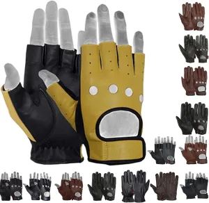 MRX BOXING & FITNESS Mens Driving Gloves Basic Soft Goat Leather Fingerless Breathable Biker Motorcycle Riding Cycling Shooting Button Gloves Full Finger, Black