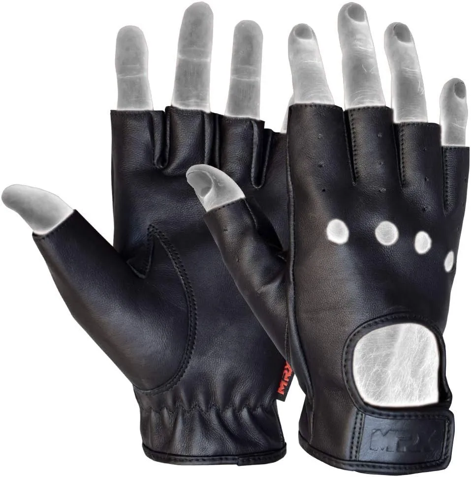 MRX BOXING & FITNESS Mens Driving Gloves Basic Soft Goat Leather Fingerless Breathable Biker Motorcycle Riding Cycling Shooting Button Gloves Full Finger, Black