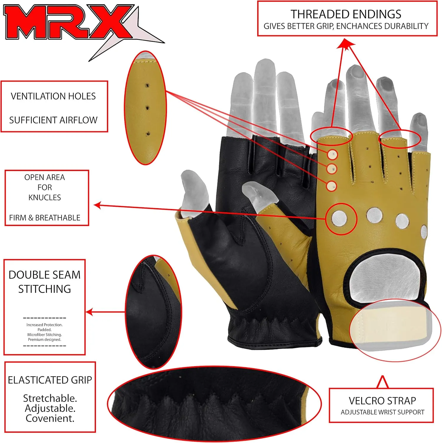MRX BOXING & FITNESS Mens Driving Gloves Basic Soft Goat Leather Fingerless Breathable Biker Motorcycle Riding Cycling Shooting Button Gloves Full Finger, Black