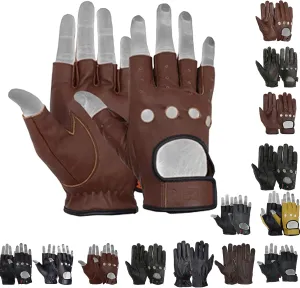 MRX BOXING & FITNESS Mens Driving Gloves Basic Soft Goat Leather Fingerless Breathable Biker Motorcycle Riding Cycling Shooting Button Gloves Full Finger, Black