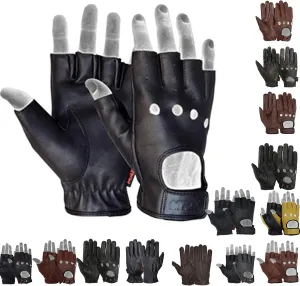 MRX BOXING & FITNESS Mens Driving Gloves Basic Soft Goat Leather Fingerless Breathable Biker Motorcycle Riding Cycling Shooting Button Gloves Full Finger, Black