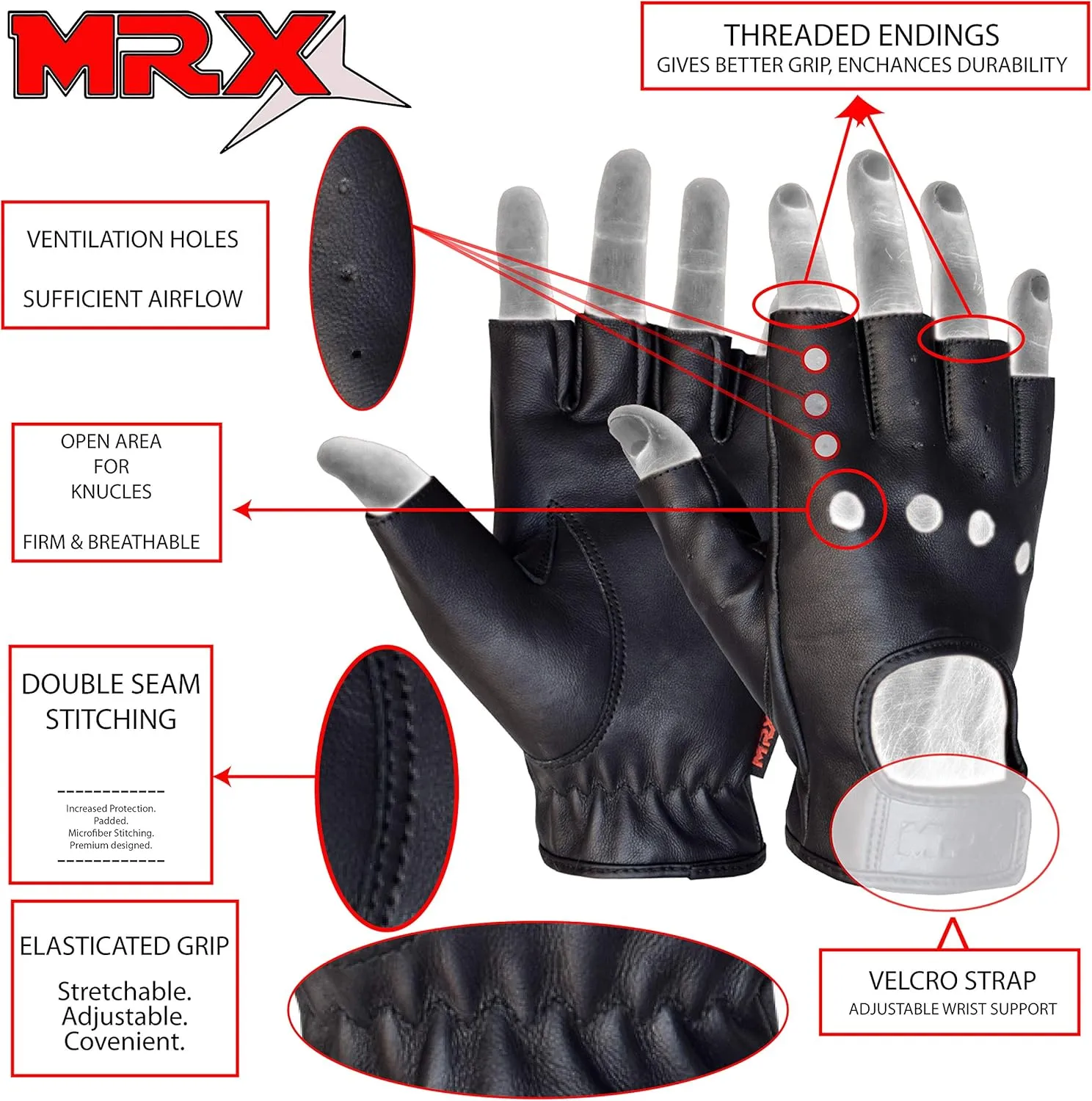 MRX BOXING & FITNESS Mens Driving Gloves Basic Soft Goat Leather Fingerless Breathable Biker Motorcycle Riding Cycling Shooting Button Gloves Full Finger, Black