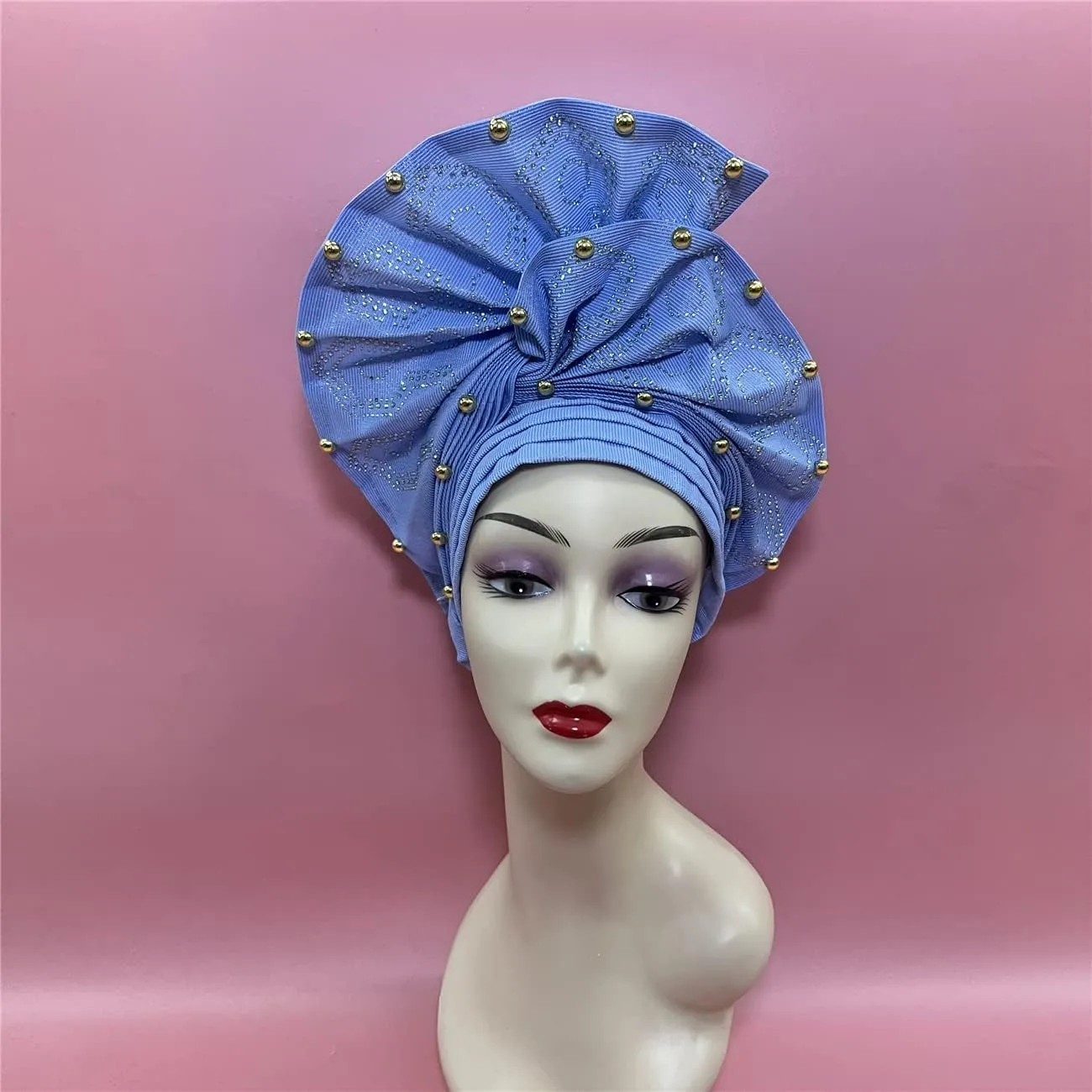 Nigerian Aso Oke Auto Gele Headties with Beads&Stones Already Made African Head Wrap Women Turban Cap Headbands