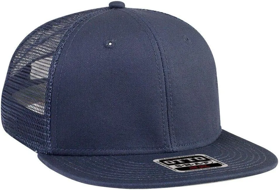 OTTO SNAP Cotton Twill Round Flat Visor 6 Panel Mesh Back Trucker Snapback