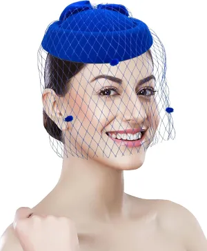 Pillbox Hat with Veil Vintage Fascinators for Women Tea Party Bridal Wedding Halloween First Communion Hats