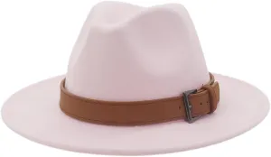 Pulcykp Unisex Panama Wool Felt Hat with Belt Buckle Large Brim Jazz Trilby Cap Party Wedding Hat pnnrk 56to58cm
