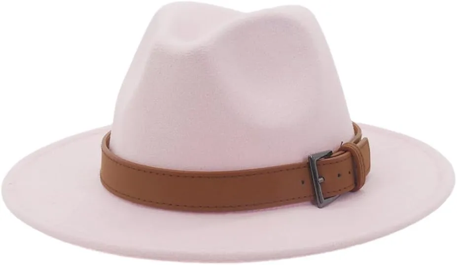 Pulcykp Unisex Panama Wool Felt Hat with Belt Buckle Large Brim Jazz Trilby Cap Party Wedding Hat pnnrk 56to58cm
