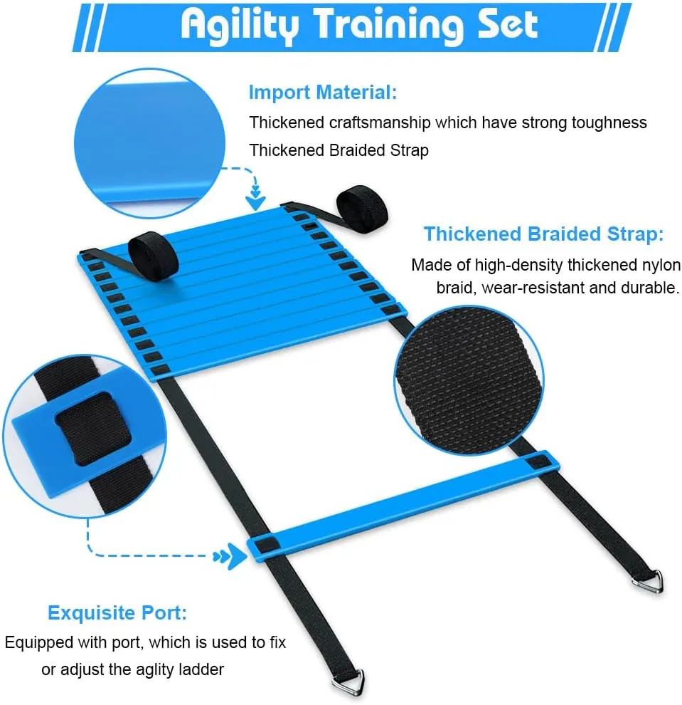 Soccer Speed Agility Training Set - 20FT Agility Ladder 12/16 Sports Cones and Soccer Kick Trainer Football Training Equipment Footwork Drills for Youth and Adults