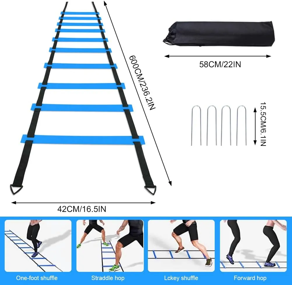 Soccer Speed Agility Training Set - 20FT Agility Ladder 12/16 Sports Cones and Soccer Kick Trainer Football Training Equipment Footwork Drills for Youth and Adults