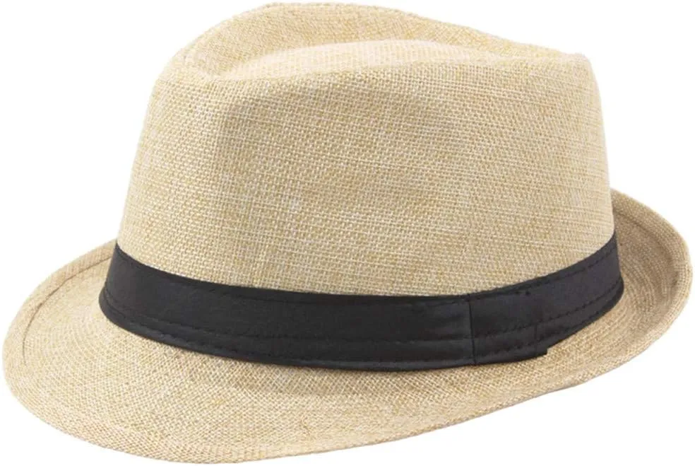 Straw Fedora Hat Mens Fedora Hats for Men Jazz Hat Men's Breathable Linen Top Hat Outdoor Sun Hat Trilby Panama Hat
