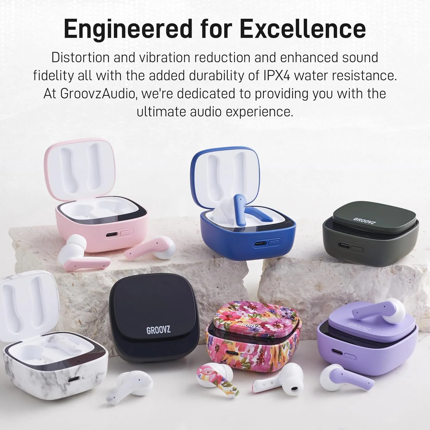 True Wireless Earbuds with Charging Case - Designed and Engineered in The USA - IPx4 Water Resistant Bluetooth Earbuds Compatible with Apple and Android - 27Hrs Battery Life - Paisley