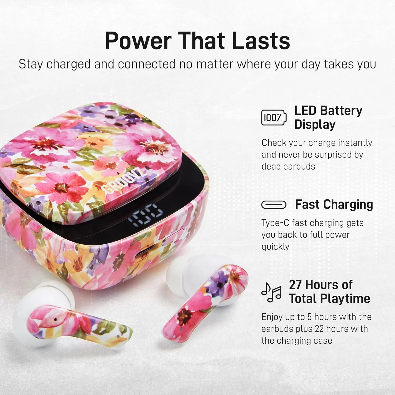 True Wireless Earbuds with Charging Case - Designed and Engineered in The USA - IPx4 Water Resistant Bluetooth Earbuds Compatible with Apple and Android - 27Hrs Battery Life - Paisley