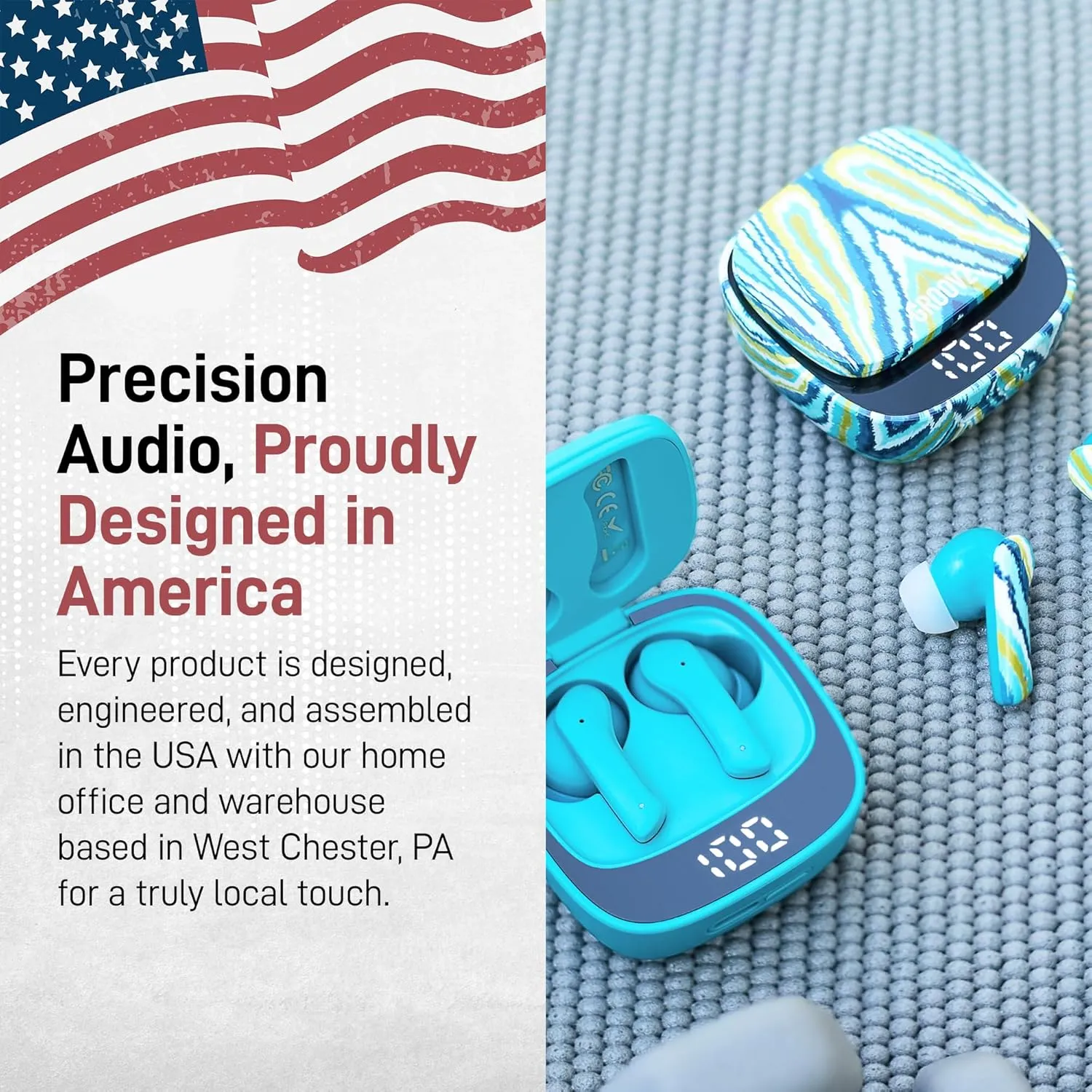 True Wireless Earbuds with Charging Case - Designed and Engineered in The USA - IPx4 Water Resistant Bluetooth Earbuds Compatible with Apple and Android - 27Hrs Battery Life - Paisley