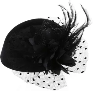 Vintage Fascinators Hats 50s Flower Feather Dress Hat Tea Party Cocktail Veil Pillbox Headwear with Clips for Women