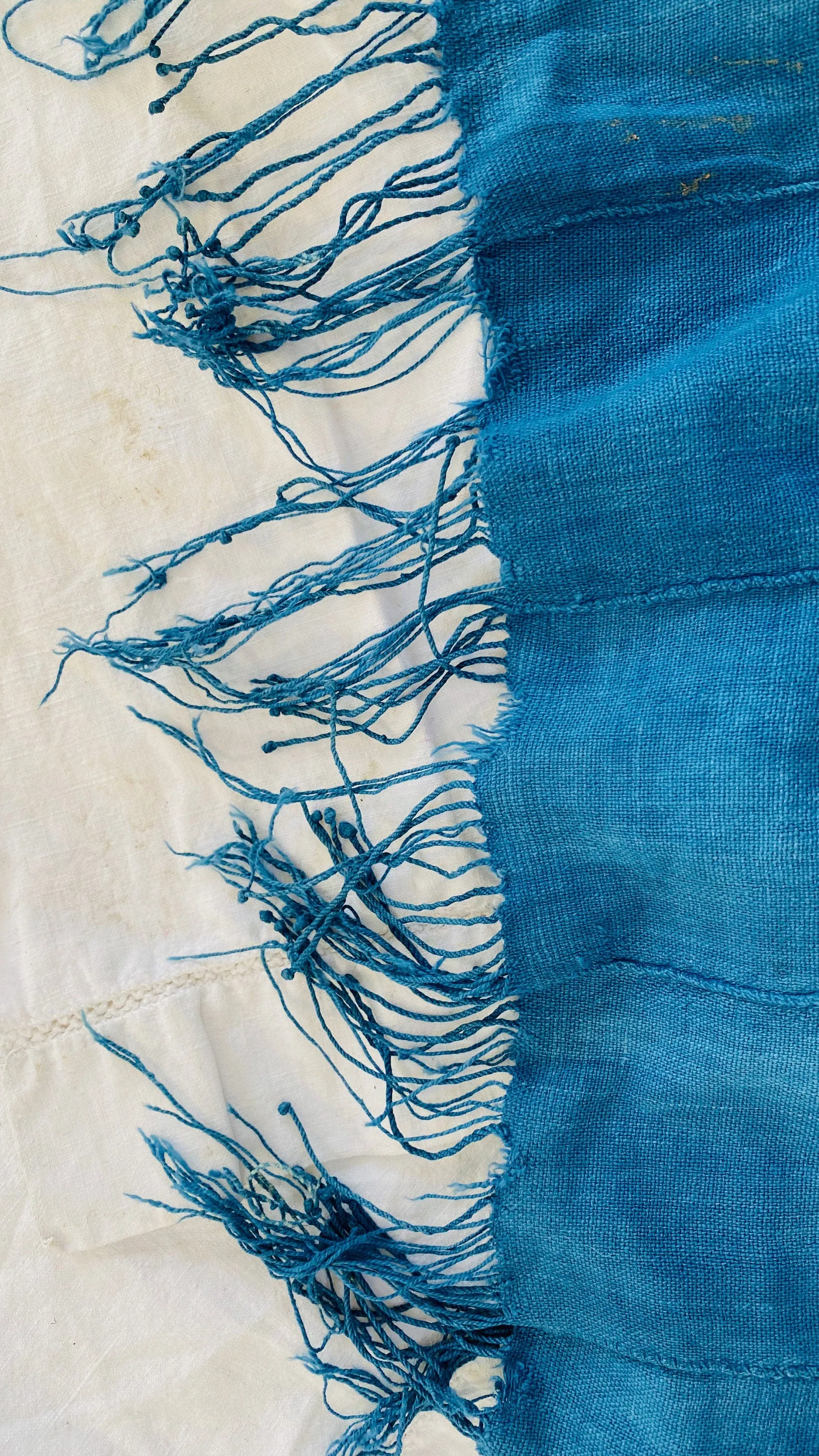 Vintage Indigo African Fringe Shawl & Wrap. Mossi. 0246