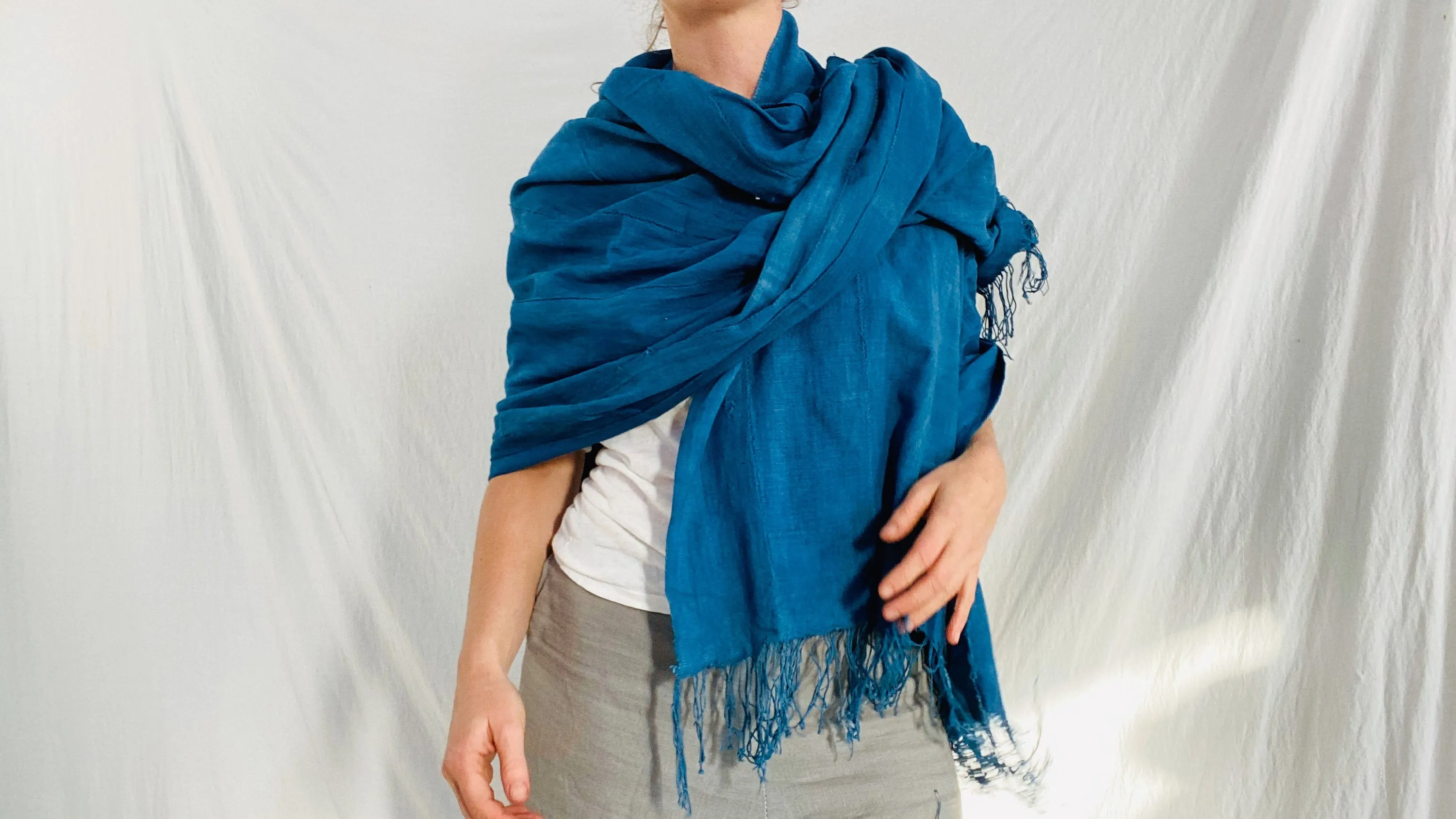 Vintage Indigo African Fringe Shawl & Wrap. Mossi. 0246