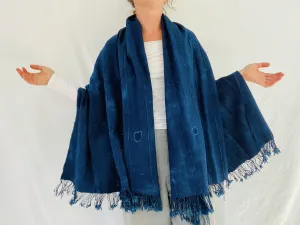 Vintage Indigo African Fringe Shawl & Wrap. Mossi