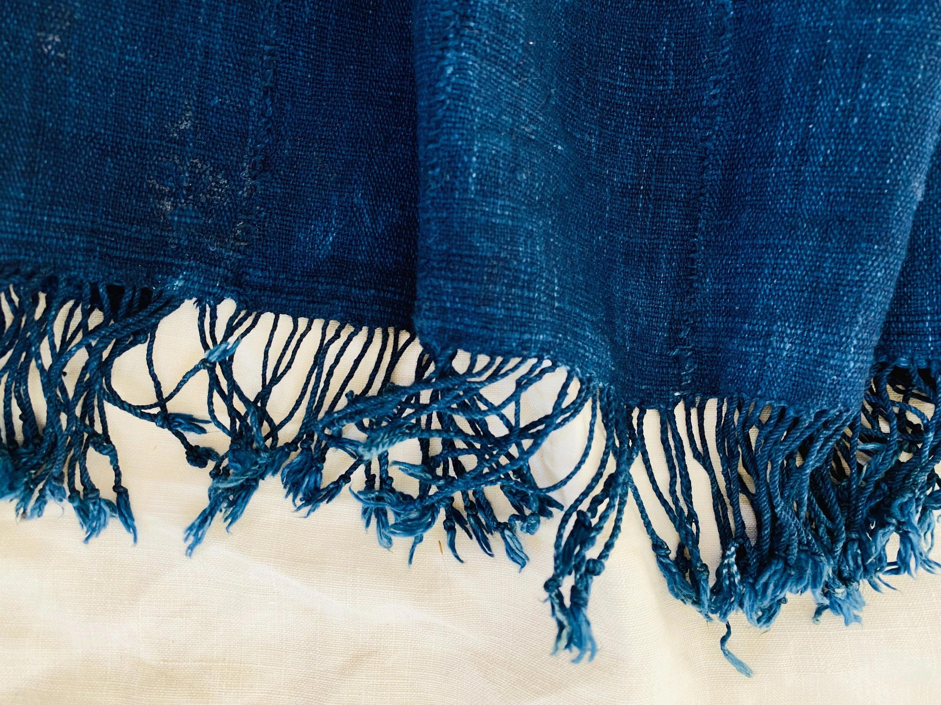 Vintage Indigo African Fringe Shawl & Wrap. Mossi