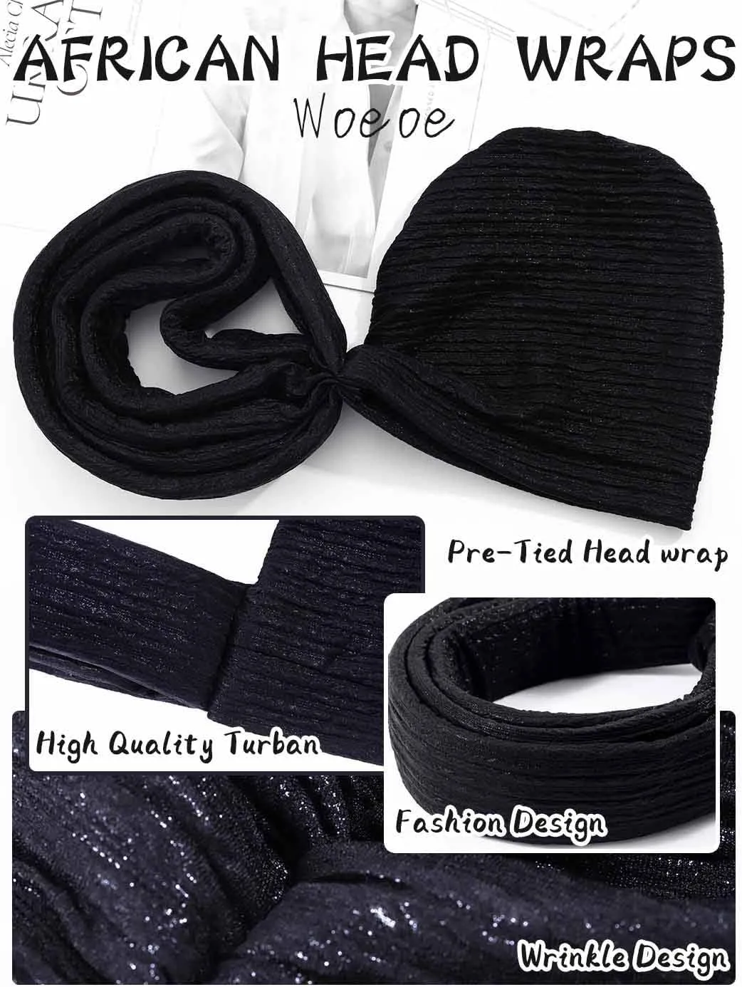 Woeoe Pre-Tied African Hats Gold Auto Gele African Head Wraps Church Turban for Women