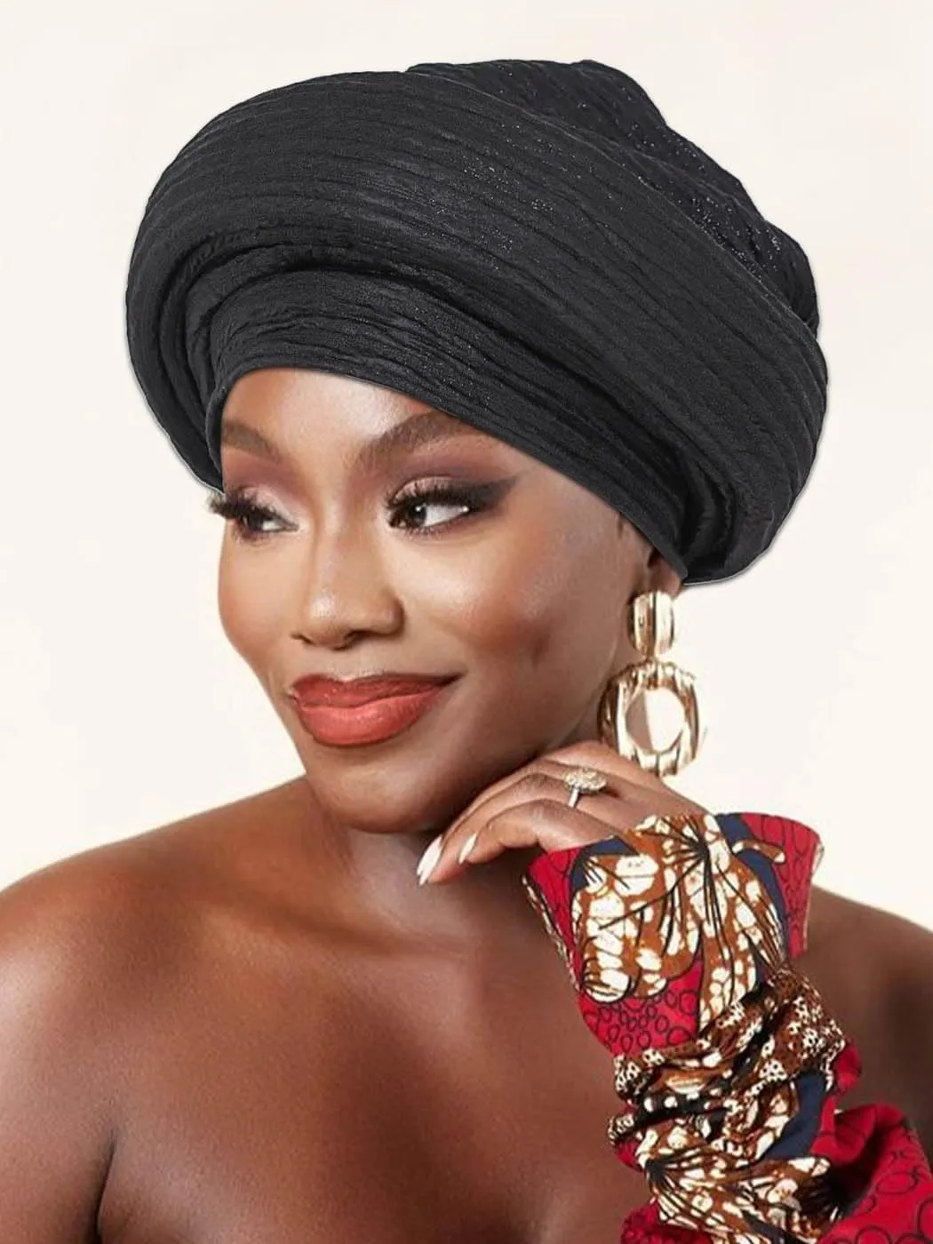 Woeoe Pre-Tied African Hats Gold Auto Gele African Head Wraps Church Turban for Women