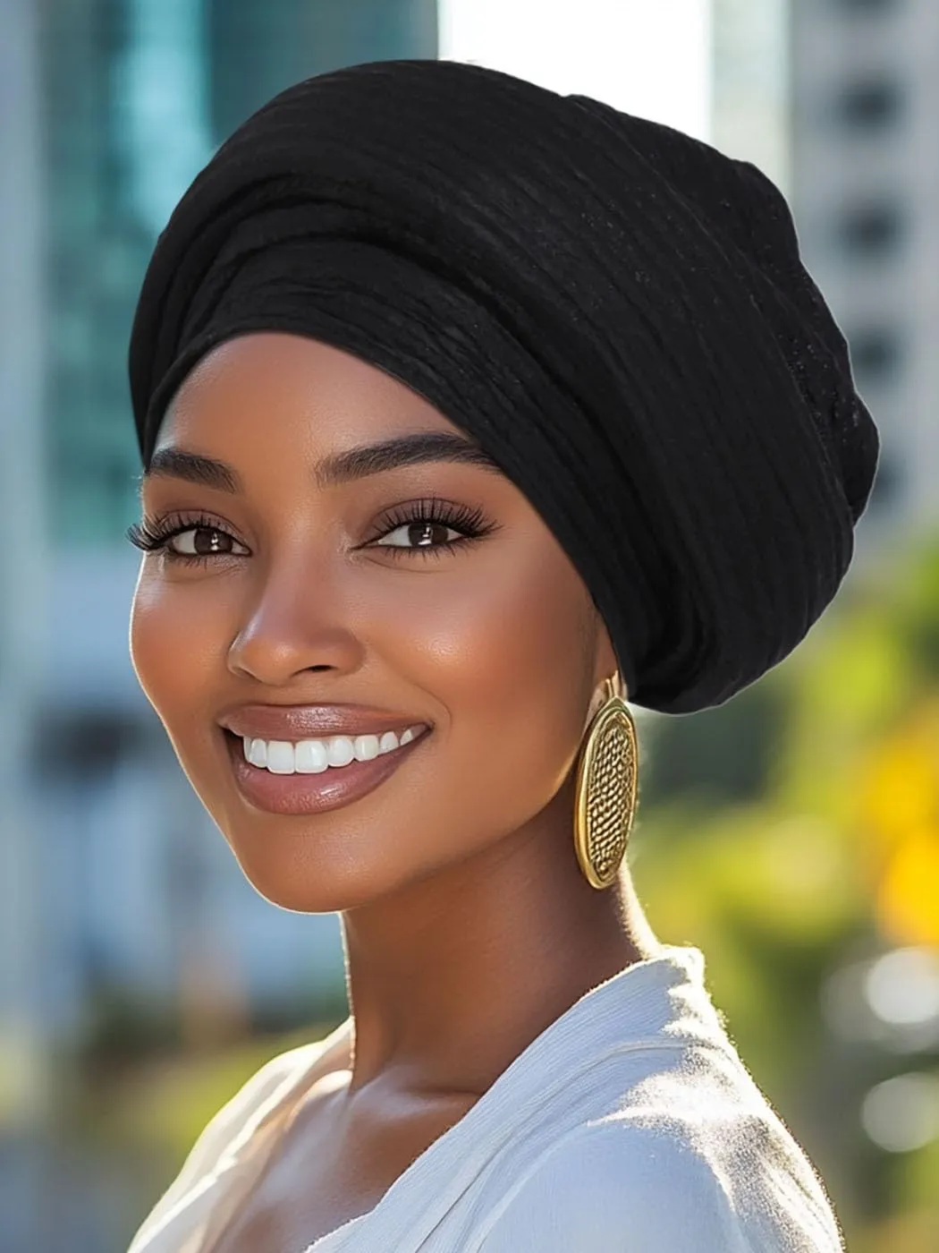 Woeoe Pre-Tied African Hats Gold Auto Gele African Head Wraps Church Turban for Women