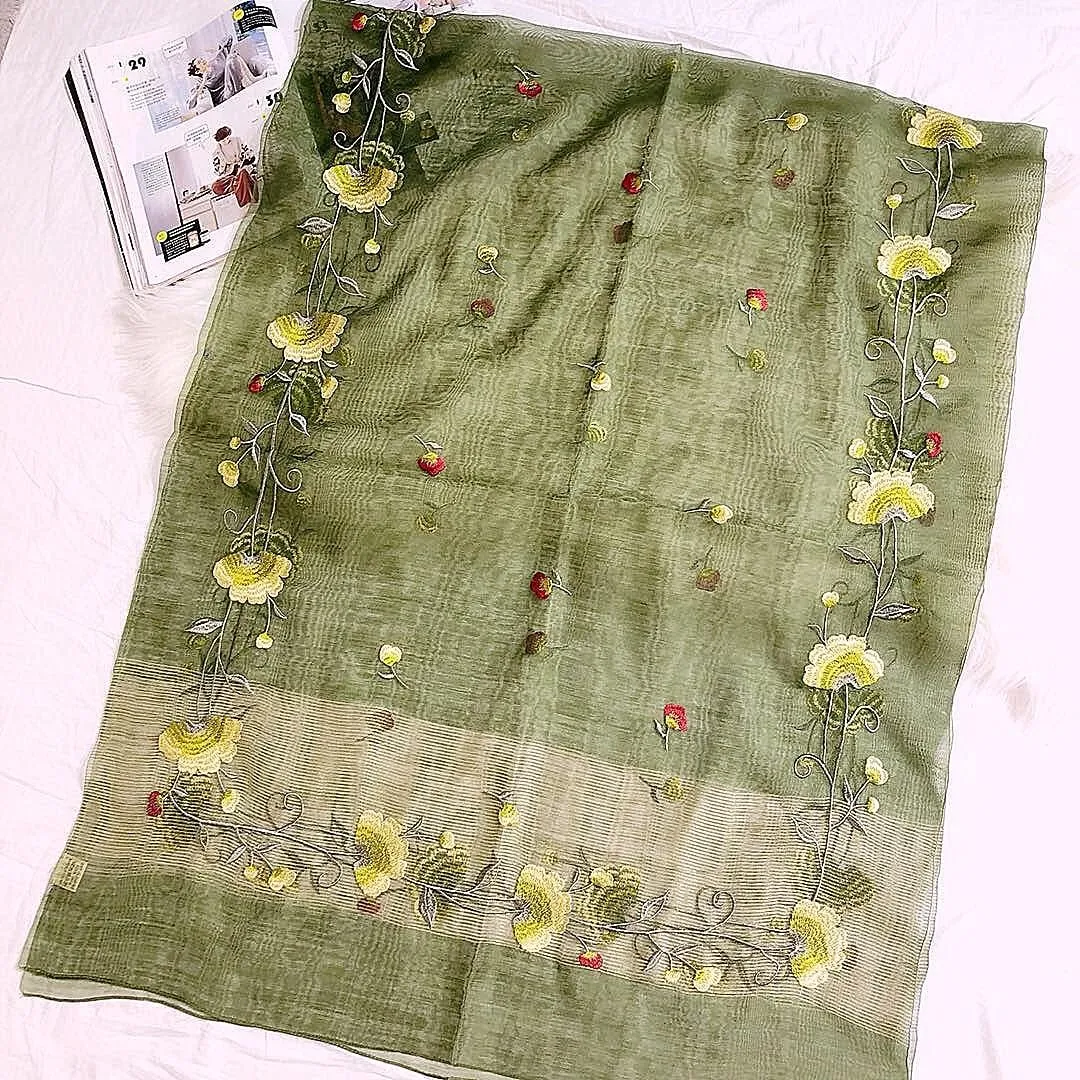 Women Exquisite Silk&Wool Mixed Embroidered Scarf Headwrap Shawl