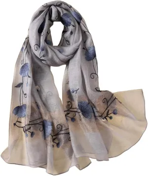Women Exquisite Silk&Wool Mixed Embroidered Scarf Headwrap Shawl
