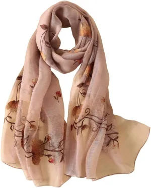 Women Exquisite Silk&Wool Mixed Embroidered Scarf Headwrap Shawl