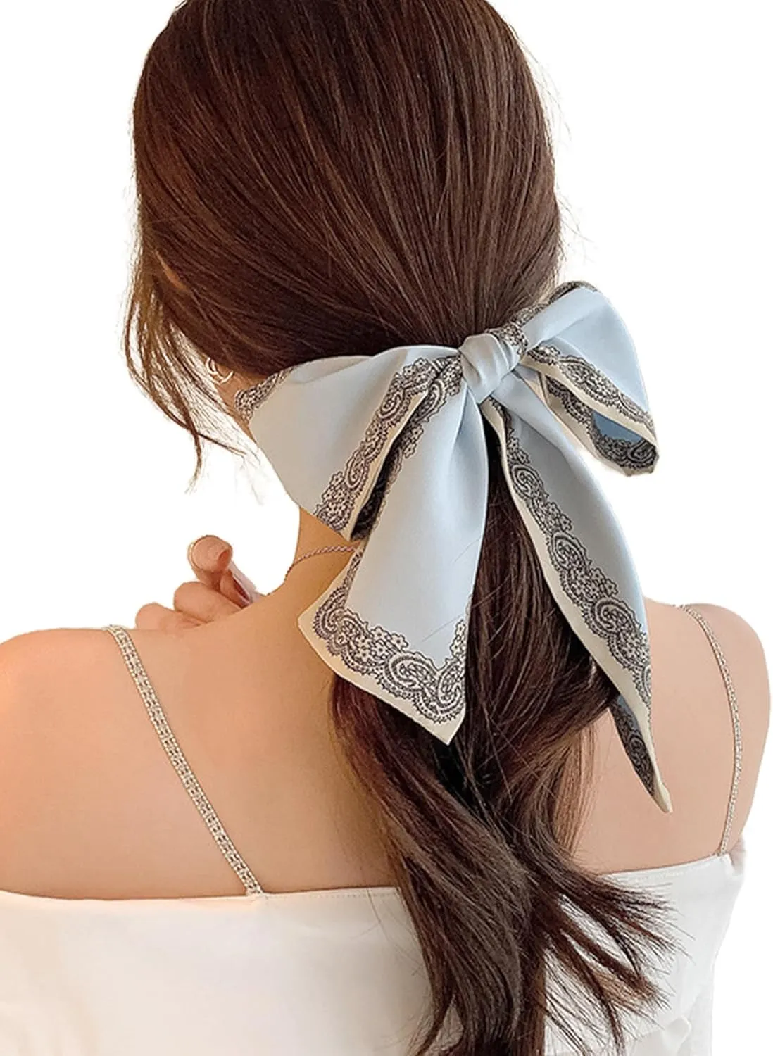 Womens Floral Silk Scarf Smile Print Lightweight Headscarf for Hair Neck Handbag Accessories