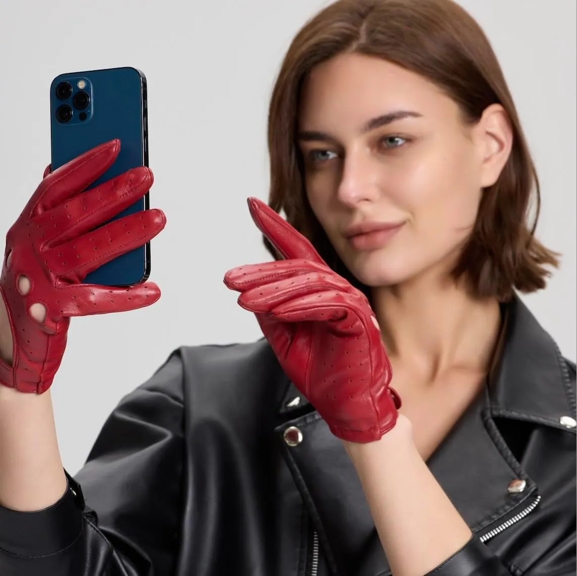 Women's Touchscreen Leather Gloves - Unlined Lambskin Leather Driving Gloves