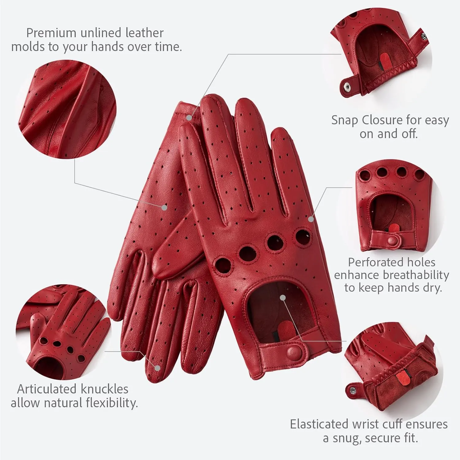 Women's Touchscreen Leather Gloves - Unlined Lambskin Leather Driving Gloves