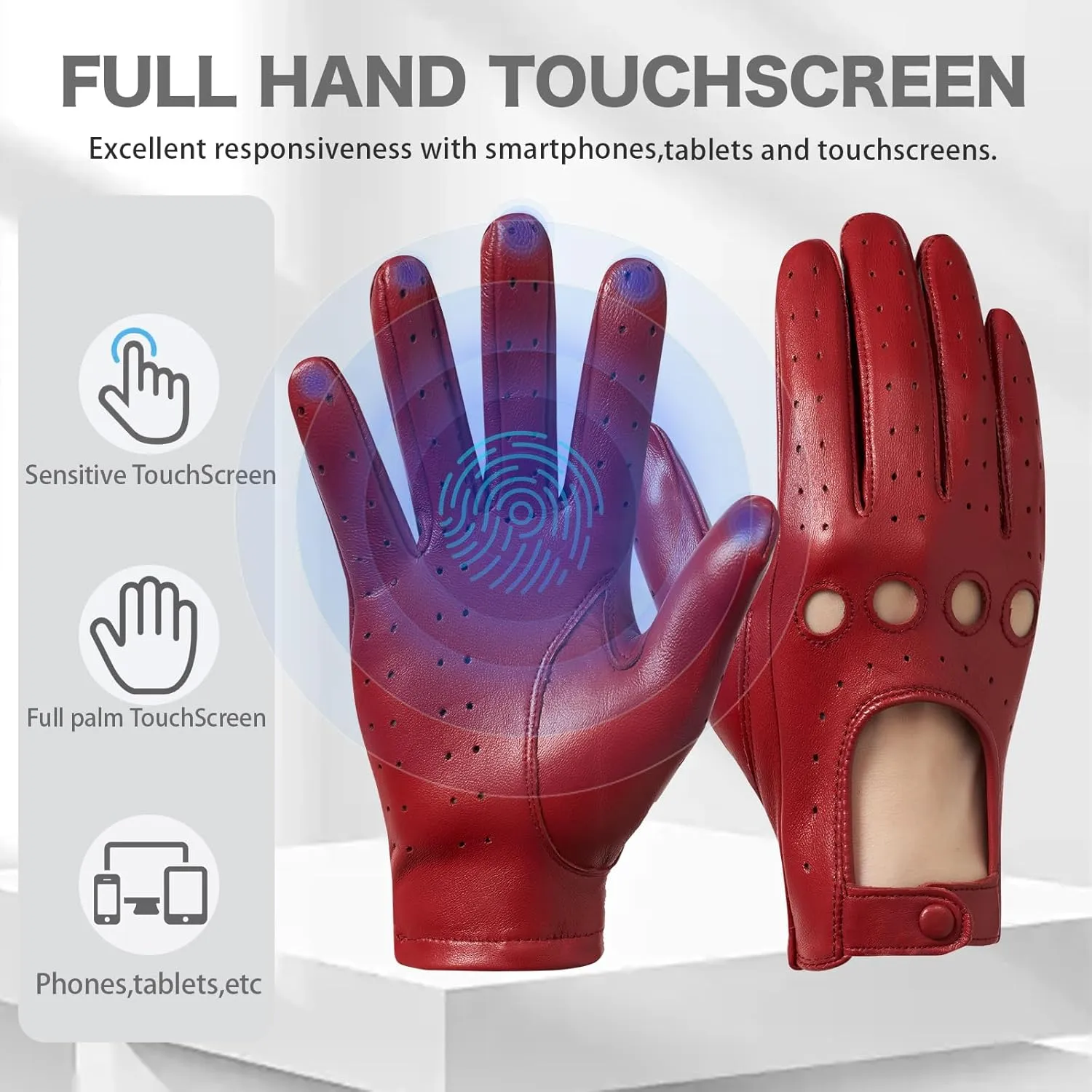 Women's Touchscreen Leather Gloves - Unlined Lambskin Leather Driving Gloves